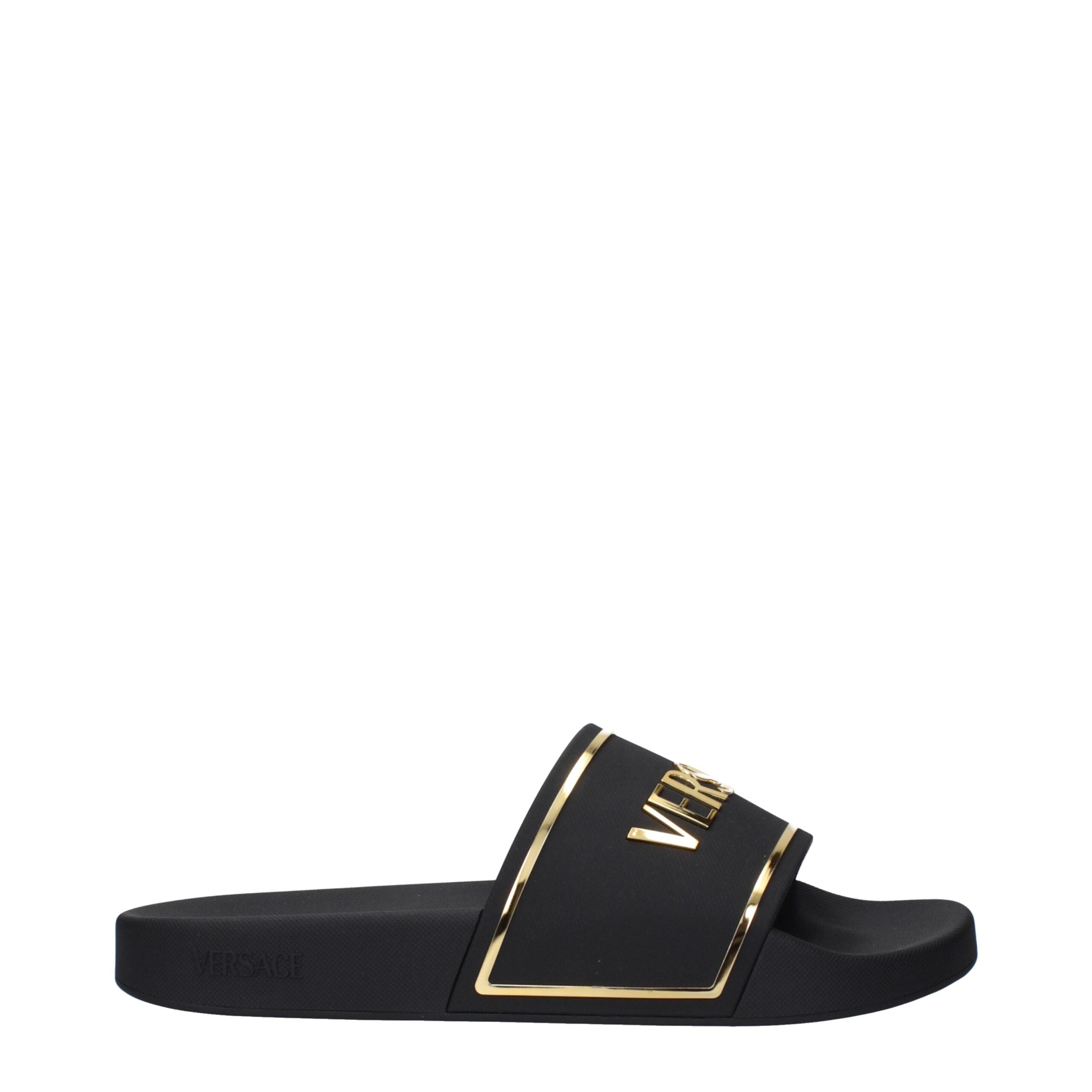 Black Cotton Slippers Sandals Versace