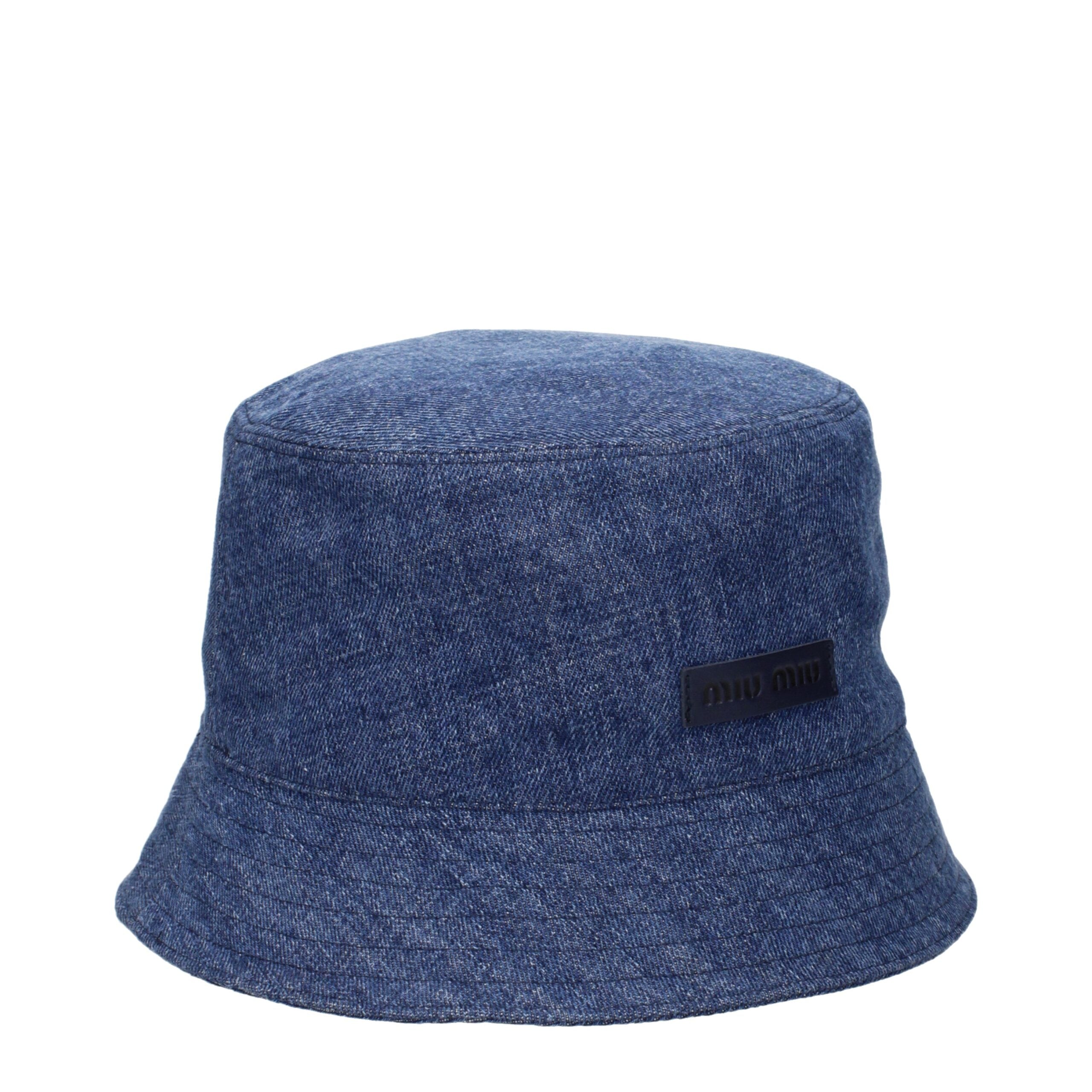 Blue Cotton Bucket Hats Miu Miu