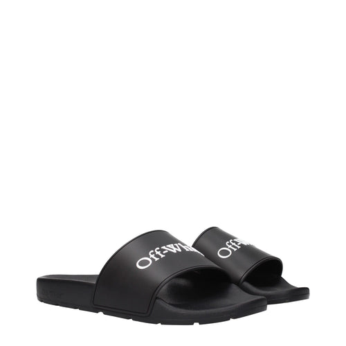 Black Cotton Slippers Sandals Off-White