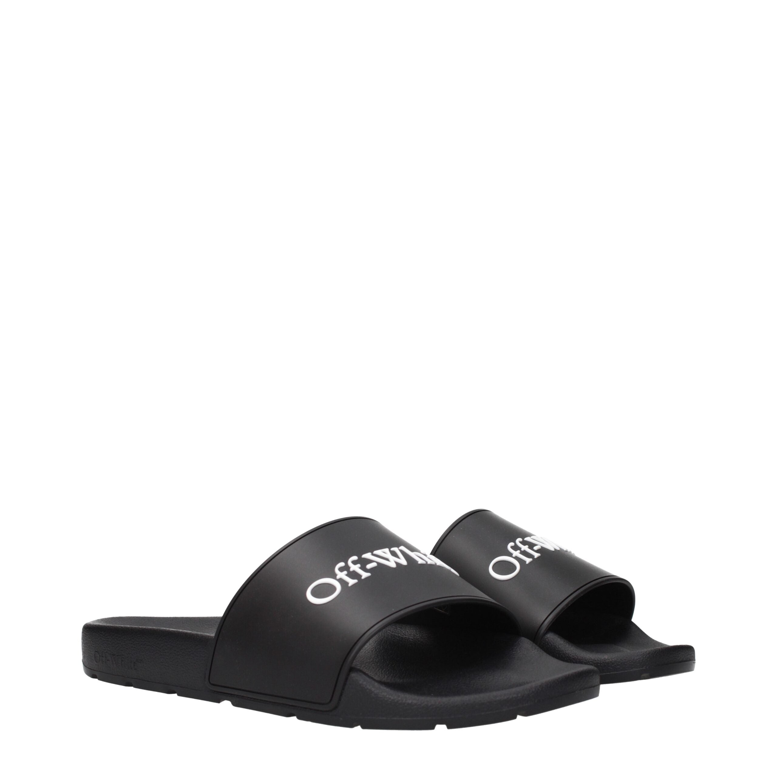 Black Cotton Slippers Sandals Off-White
