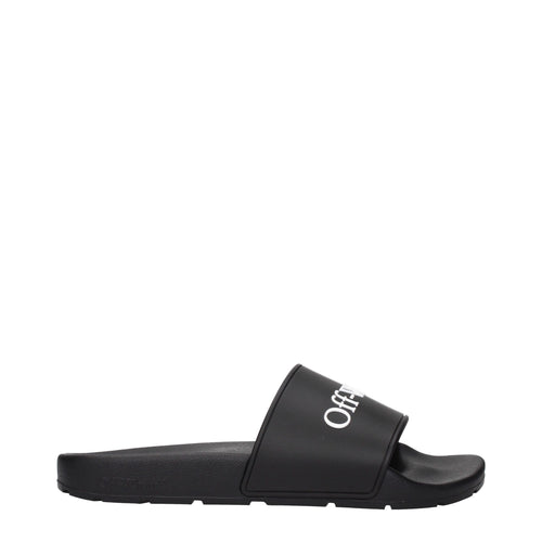 Black Cotton Slippers Sandals Off-White