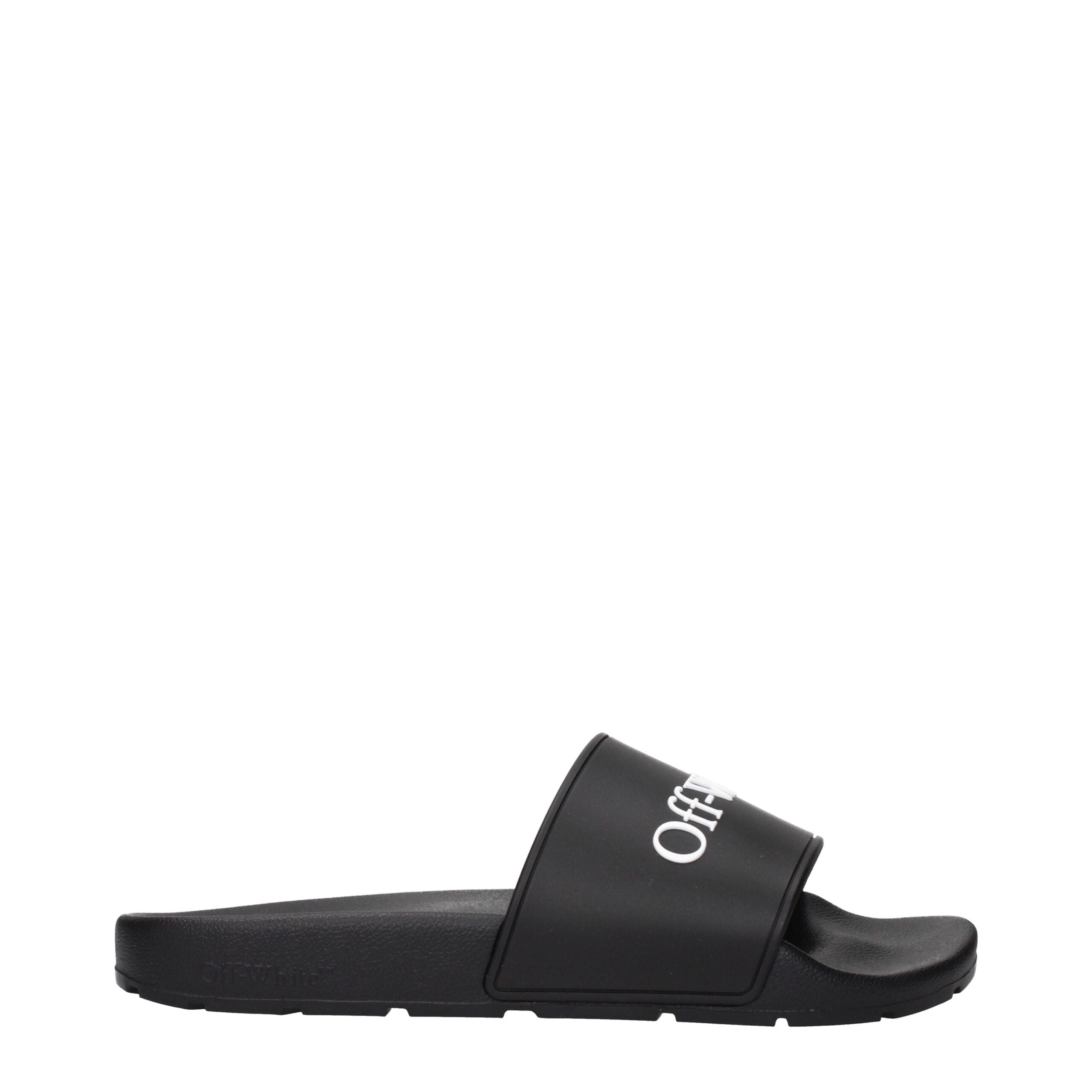 Black Cotton Slippers Sandals Off-White