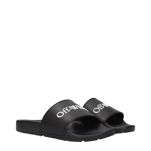 Black Cotton Slippers Sandals Off-White