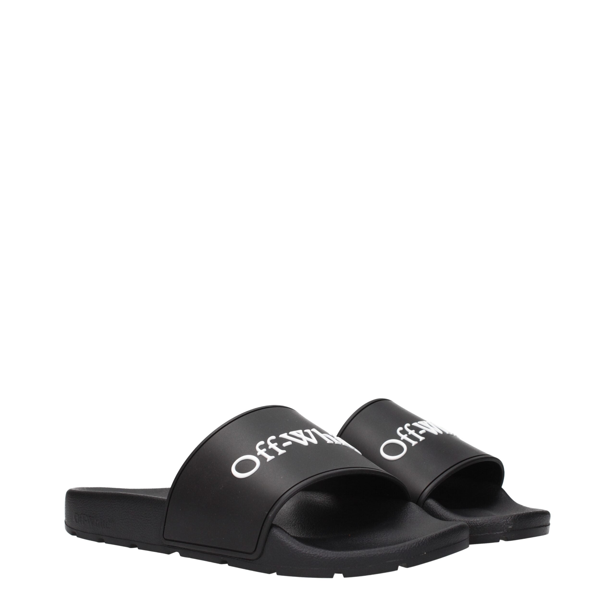 Black Cotton Slippers Sandals Off-White