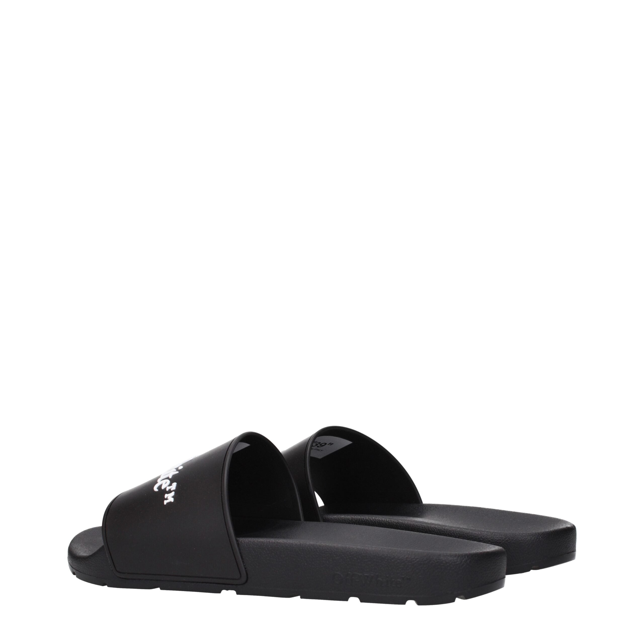 Black Cotton Slippers Sandals Off-White