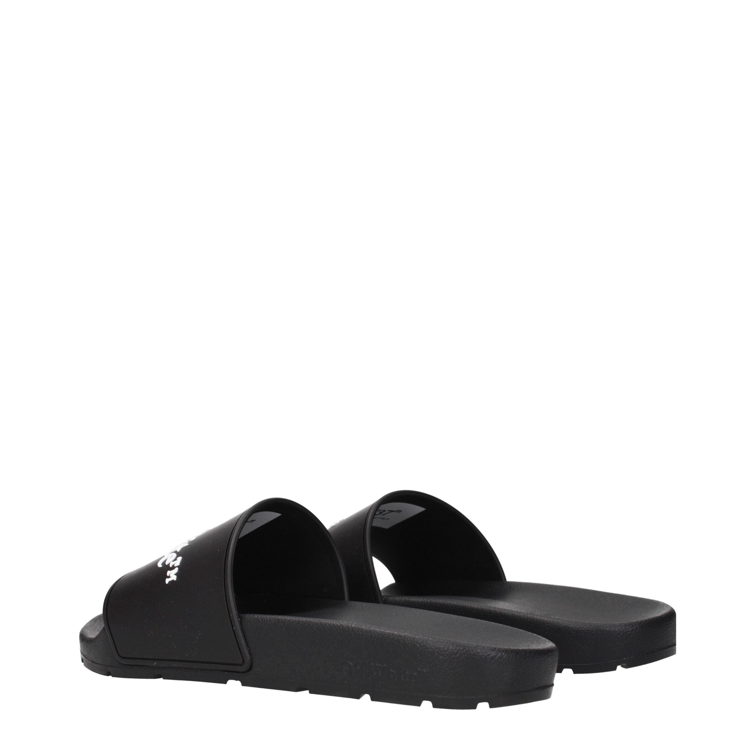 Black Cotton Slippers Sandals Off-White