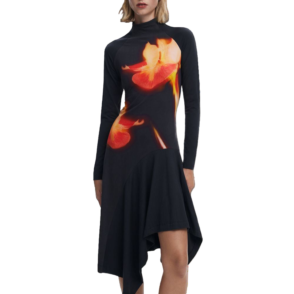 Black Cotton Women Dress Desigual