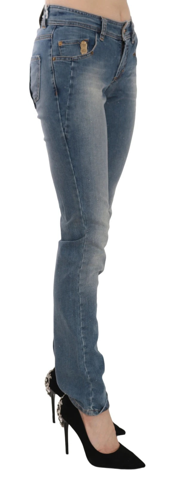 Blue Washed Mid Waist Skinny Casual Denim Pants John Galliano