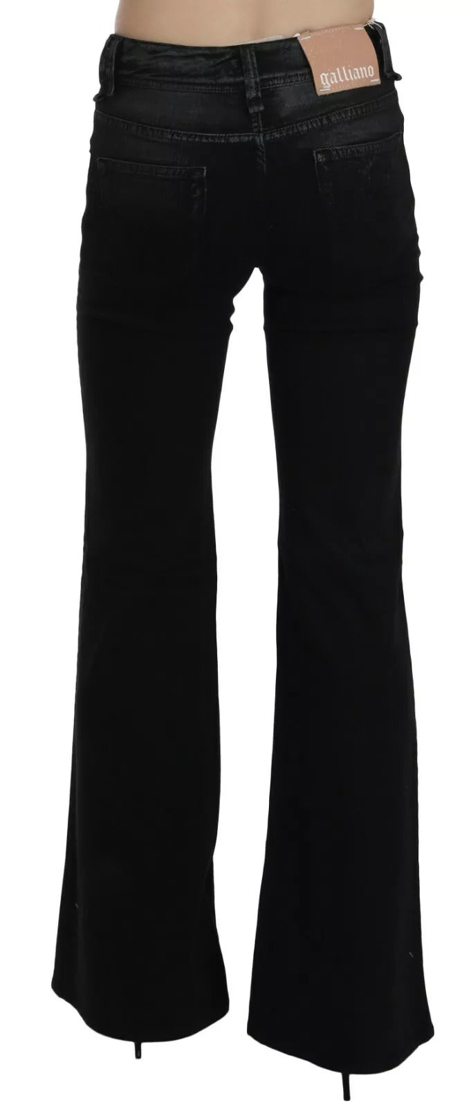 Black Washed High Waist Flared Denim Casual Pants Jeans John Galliano