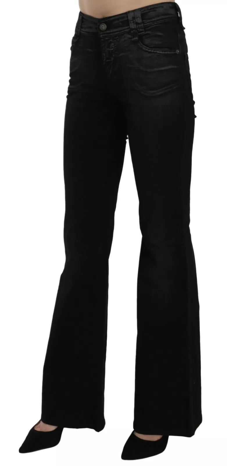 Black Washed High Waist Flared Denim Casual Pants Jeans John Galliano