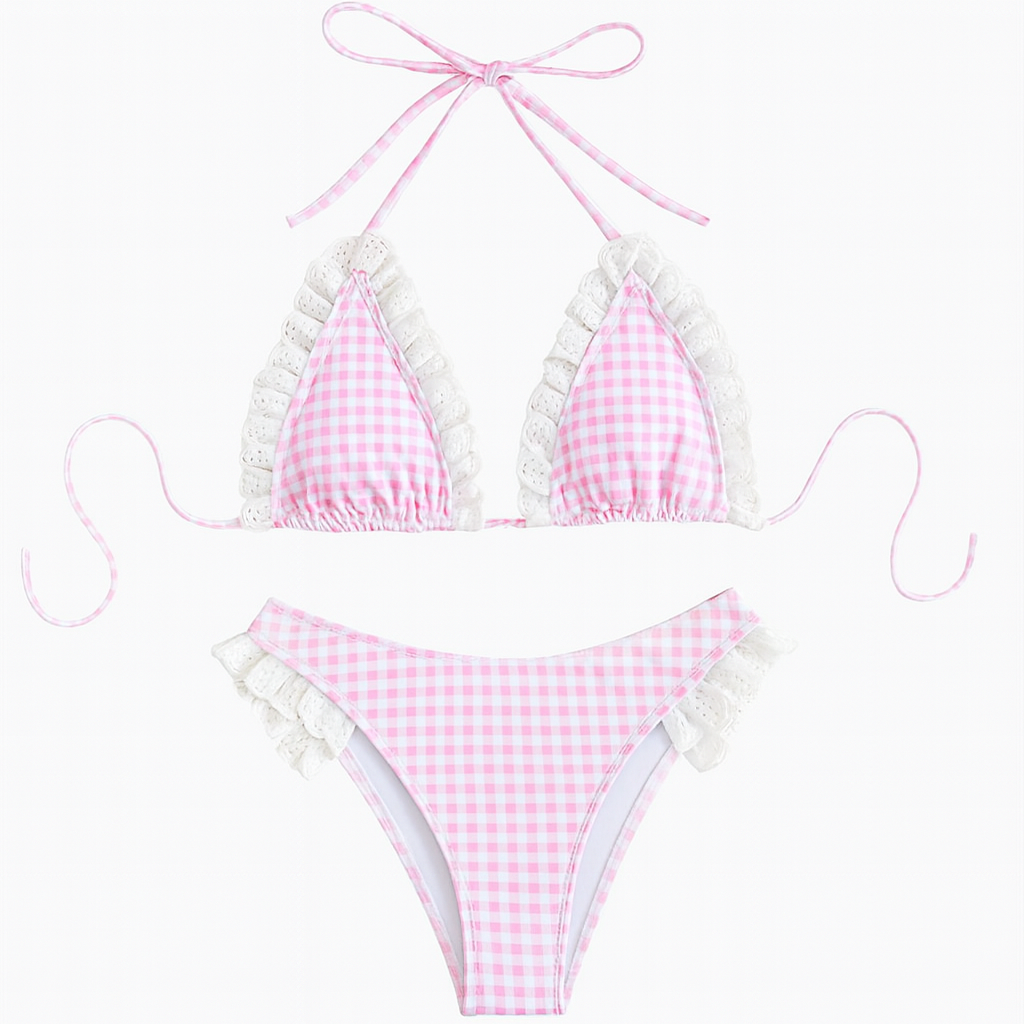 River Ruffle Halter Bikini Set bikinis kakaclo