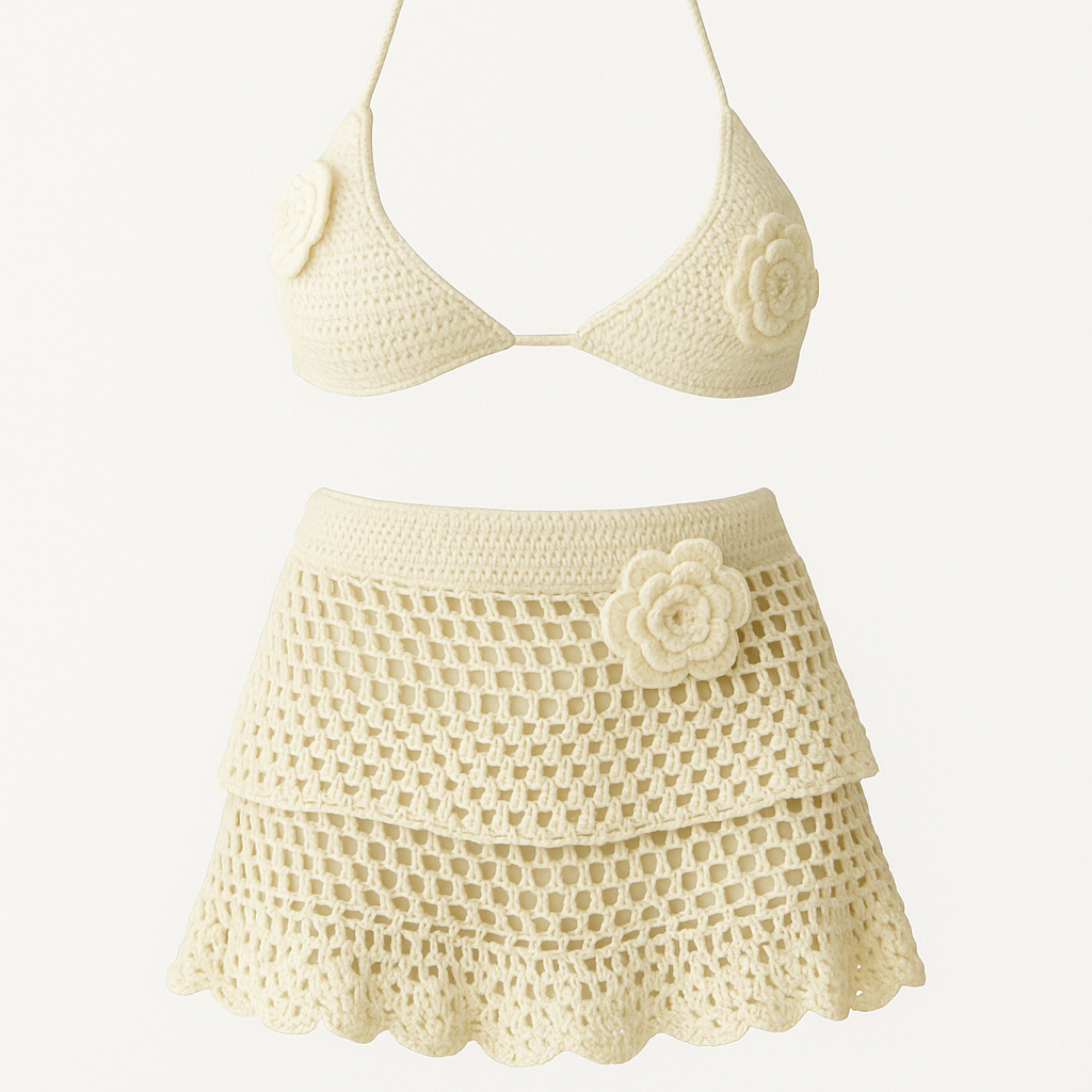 Floral Knitted Bikini Set swimwear kakaclo