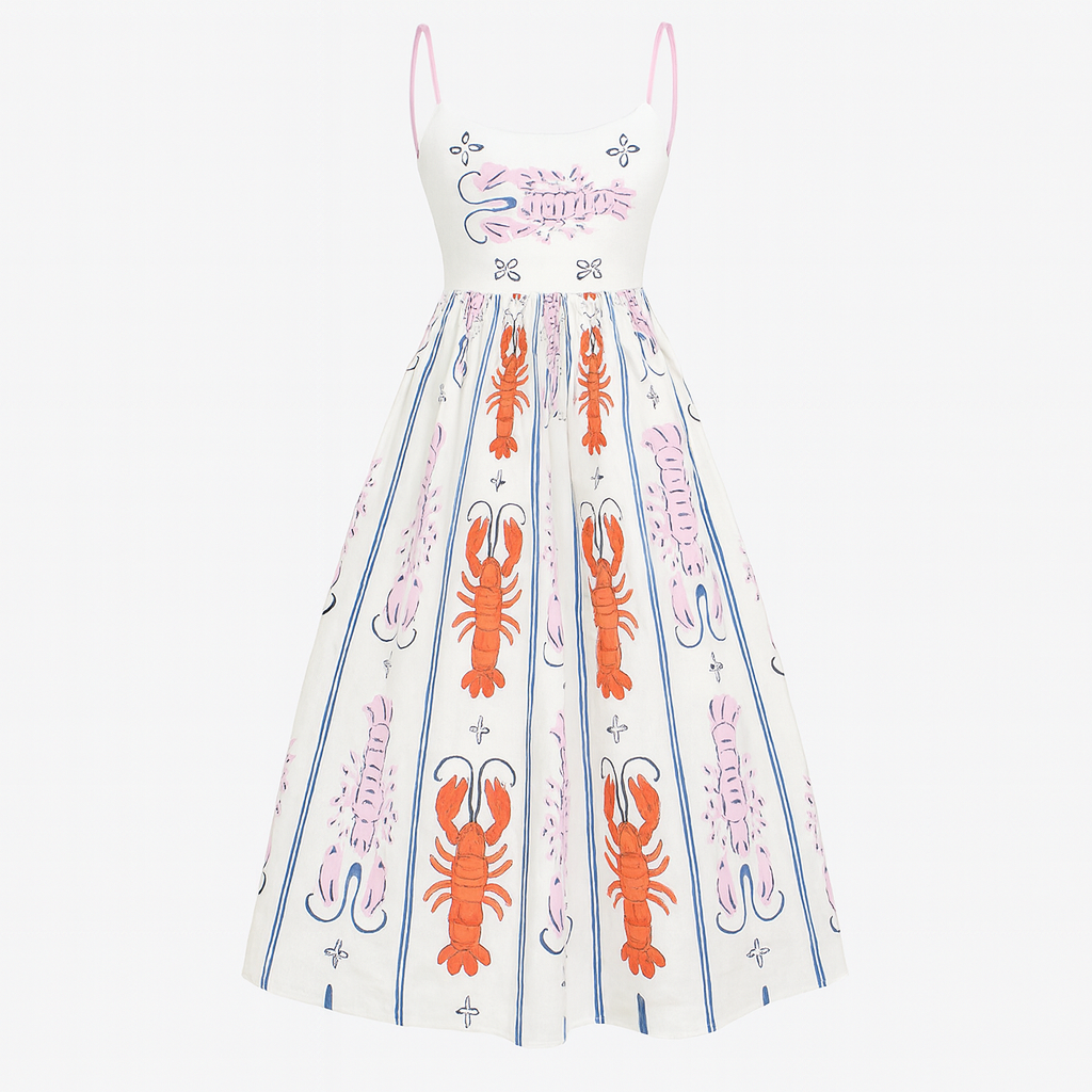 Printed Spaghetti Strap Backless A-Line Dress dresses Dropshipman