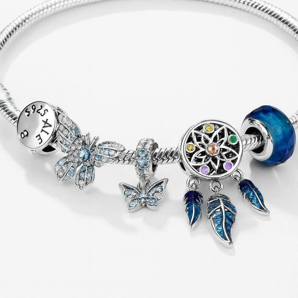 Butterfly Blue Stone Stopper silver charms Shopella