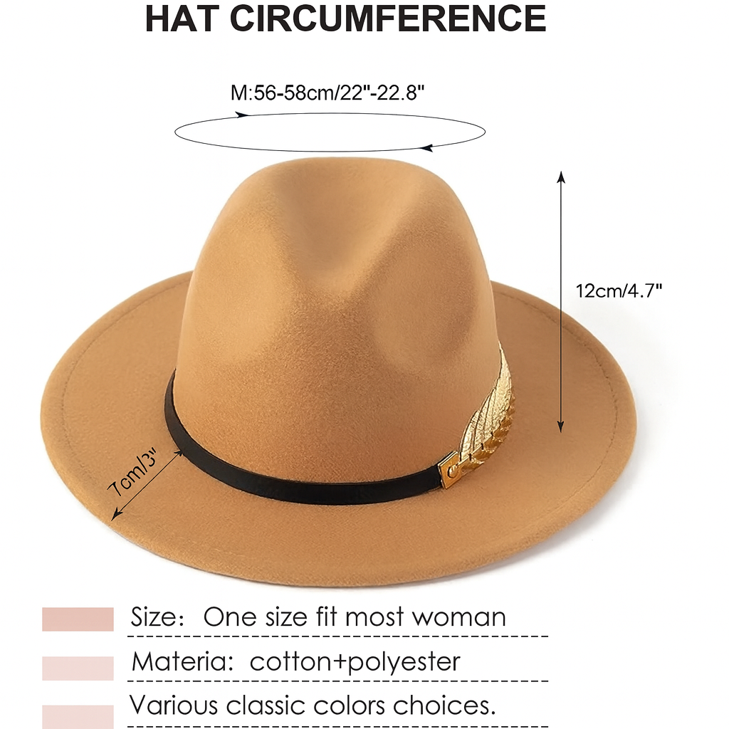 Tan Fedora With Metal Leaf hats Shopella