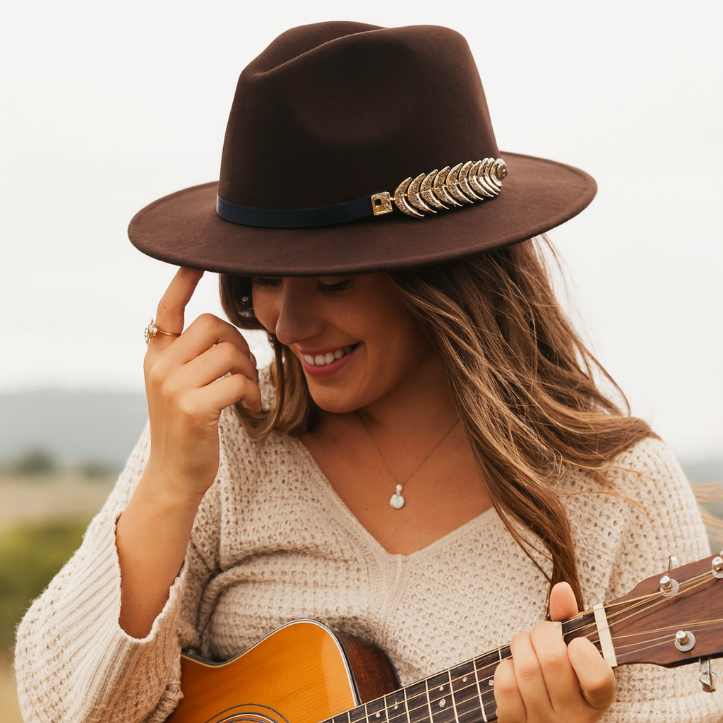 Fedora with Metal Feather accessories Shopella