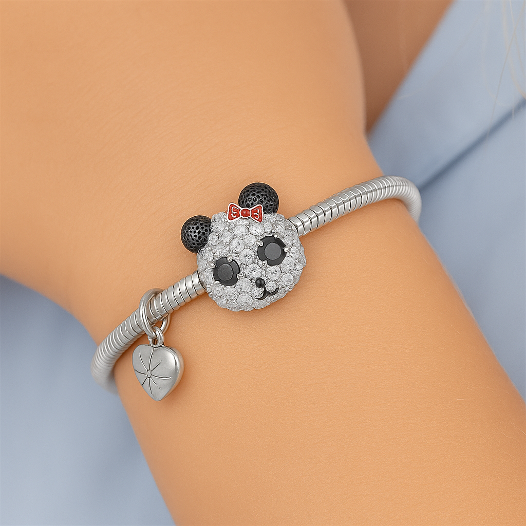 Happy Panda Girl Charm silver charms Shopella