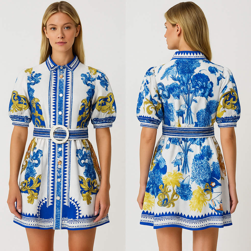 Mya Printed Lapel Dress Dresses kakaclo