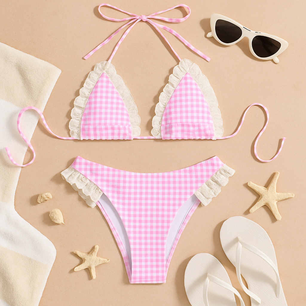 River Ruffle Halter Bikini Set bikinis kakaclo