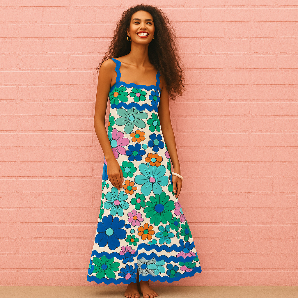 Floral Wave Sling a-Line Dress dresses kakaclo