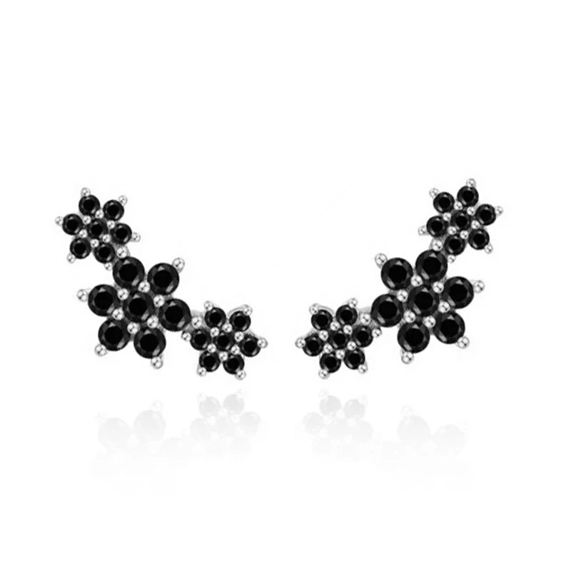 Zircon Flower Stud Earrings earrings Dropshipman Black Silver