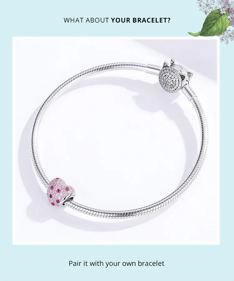 Silver Pink CZ Heart Charm silver charms Dropshipman