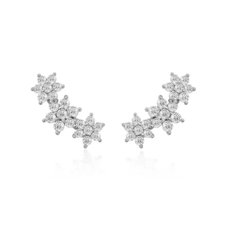 Zircon Flower Stud Earrings earrings Dropshipman Silver