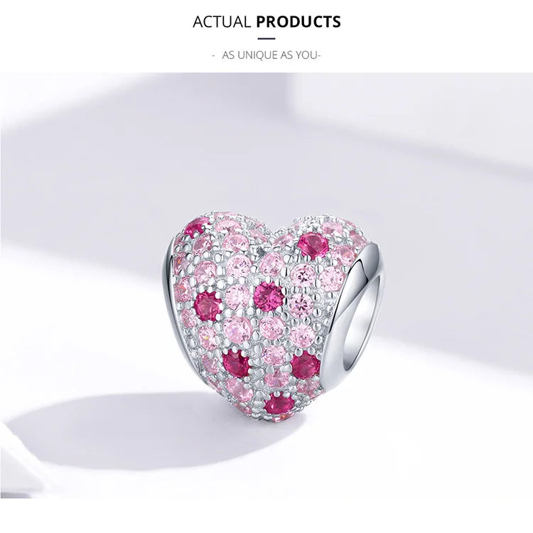 Silver Pink CZ Heart Charm silver charms Dropshipman