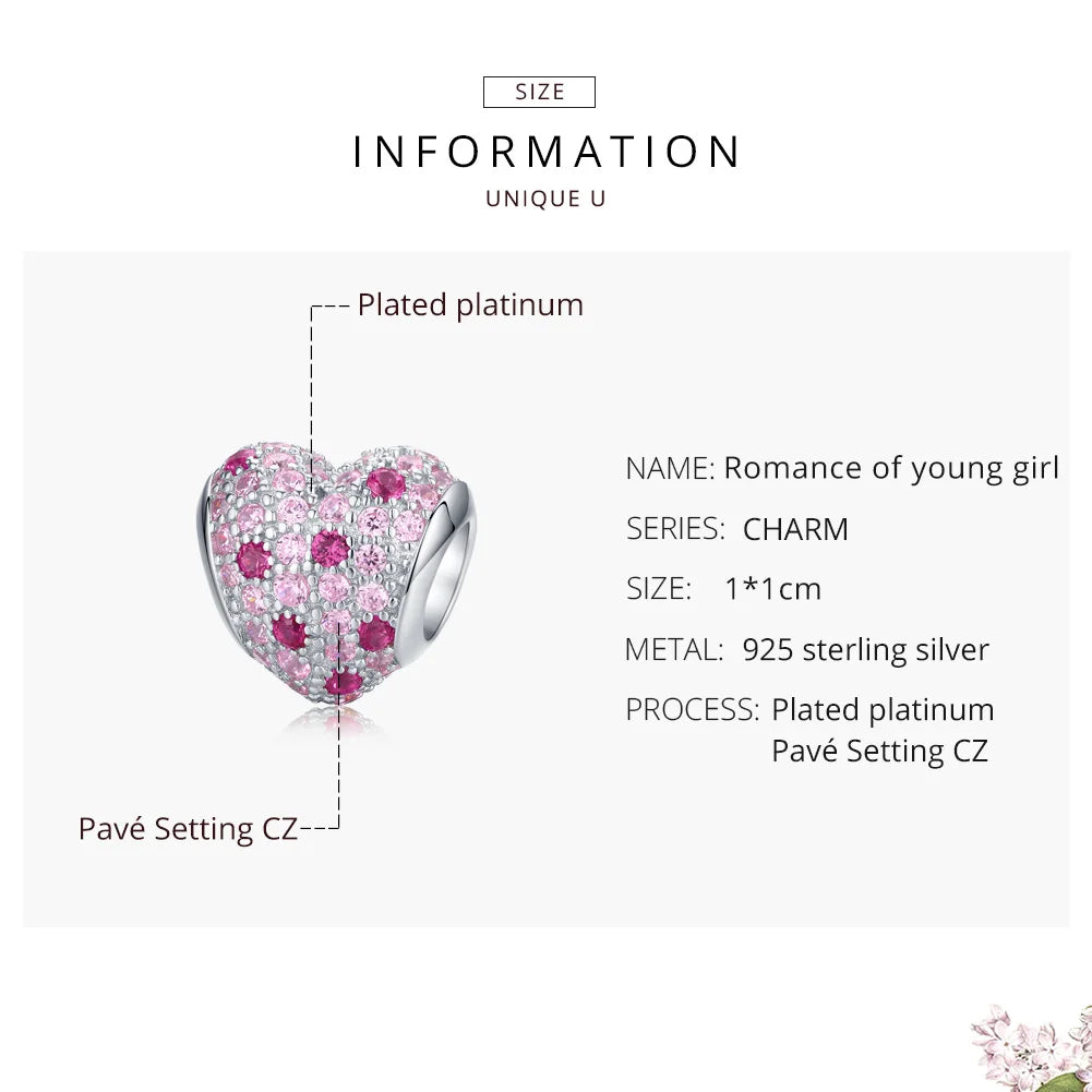 Silver Pink CZ Heart Charm silver charms Dropshipman