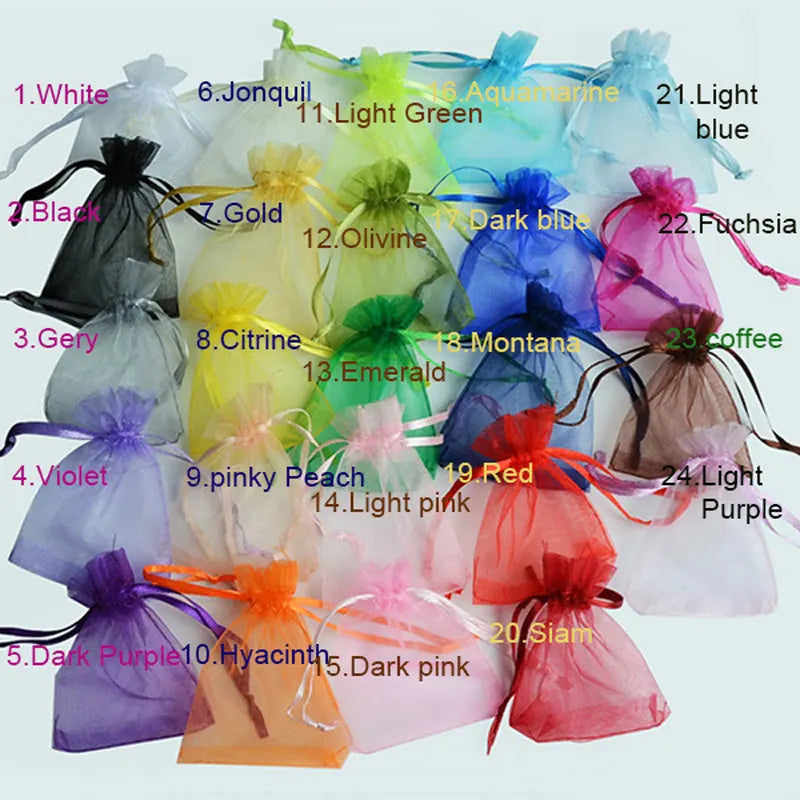 50pcs/100pcs 10x15cm 13x18cm Colorful Organza Jewelry Bags  Shopella   