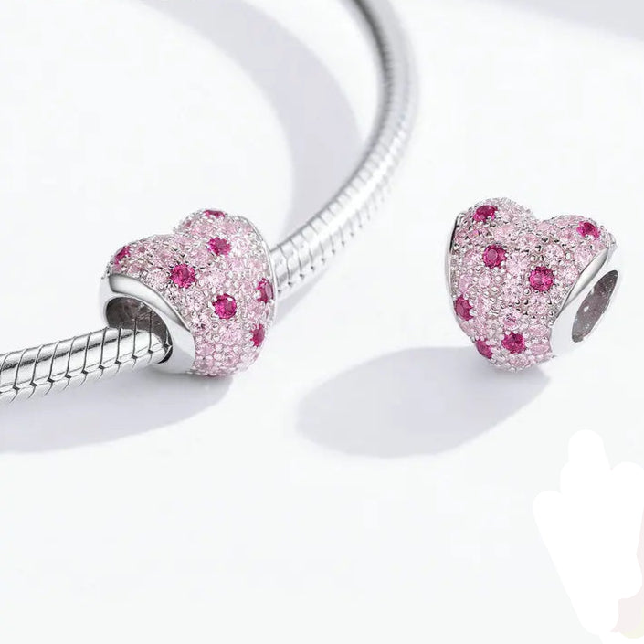 Silver Pink CZ Heart Charm silver charms Dropshipman