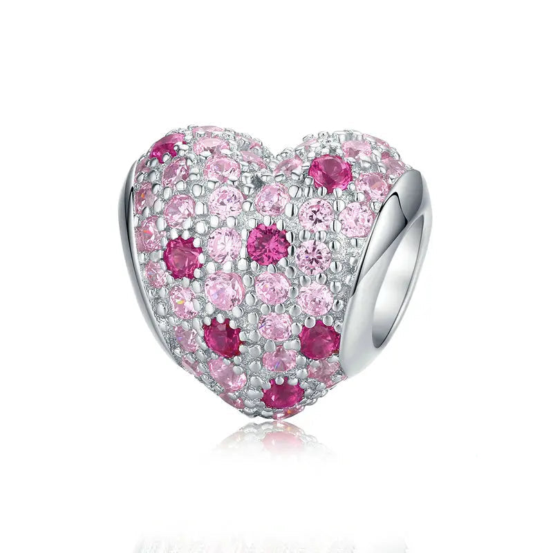 Silver Pink CZ Heart Charm silver charms Dropshipman Heart