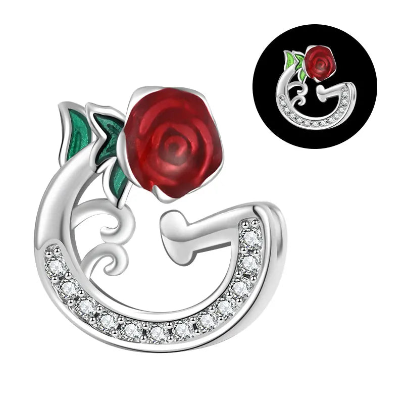 Silver 26 Letter A-Z Red Rose Charm silver charms Shopella E013-G