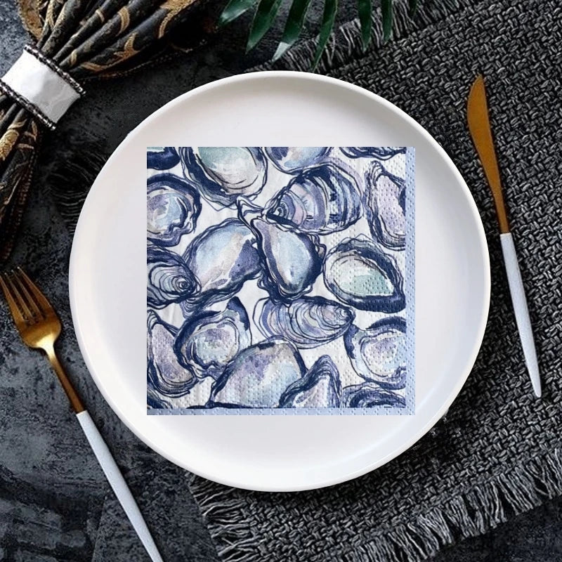 20Pcs/Bag Ocean Shell Starfish Coral Decoupage Paper Napkins Marine Organism Tissues for Party Tableware Wedding Xmas Supplies Dropshipman SeaShell1-All15