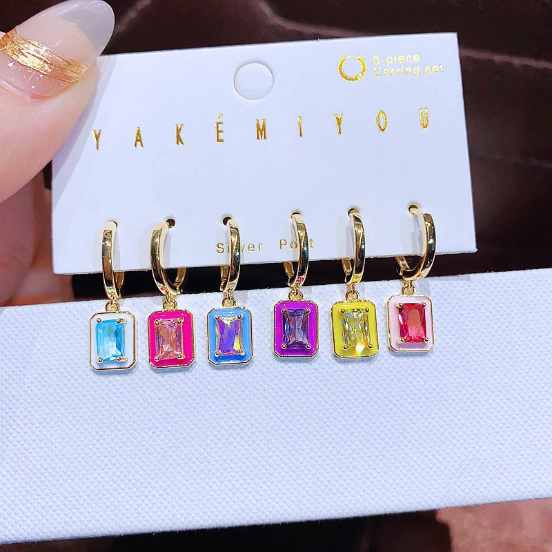 6pcs Multicolor Zircon Crystal Earring Set earrings Dropshipman