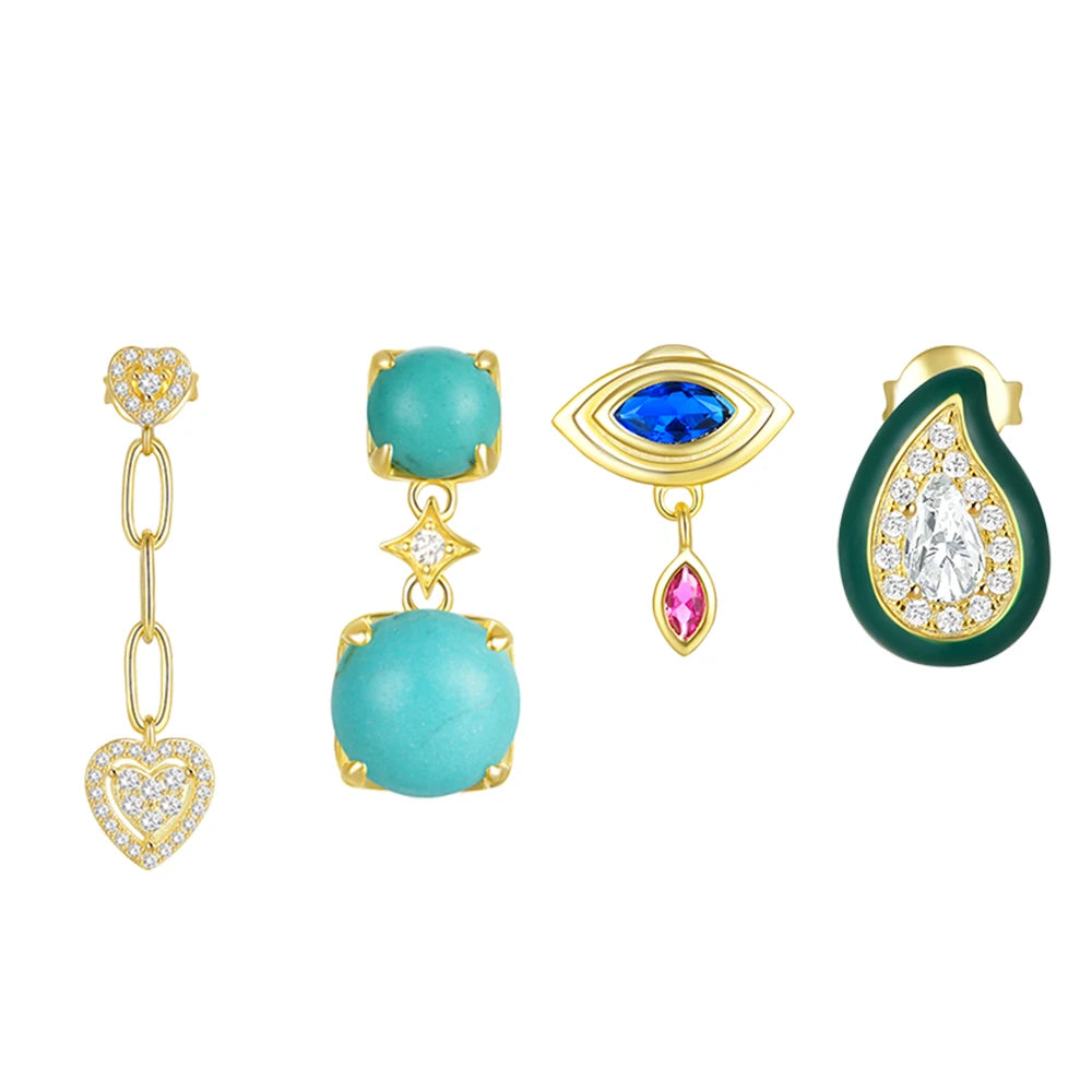 925 Sterling Silver Blue and Green Zircon Earrings Evil Eye Luxury Water Drop Ear Buckles For Women Party Elegent Fine Jewelry Dropshipman