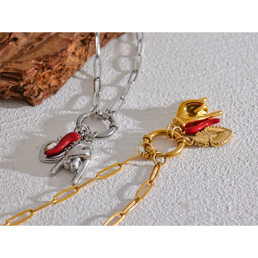 Palm, Chili &amp; Heart Charm Necklace Dropshipman