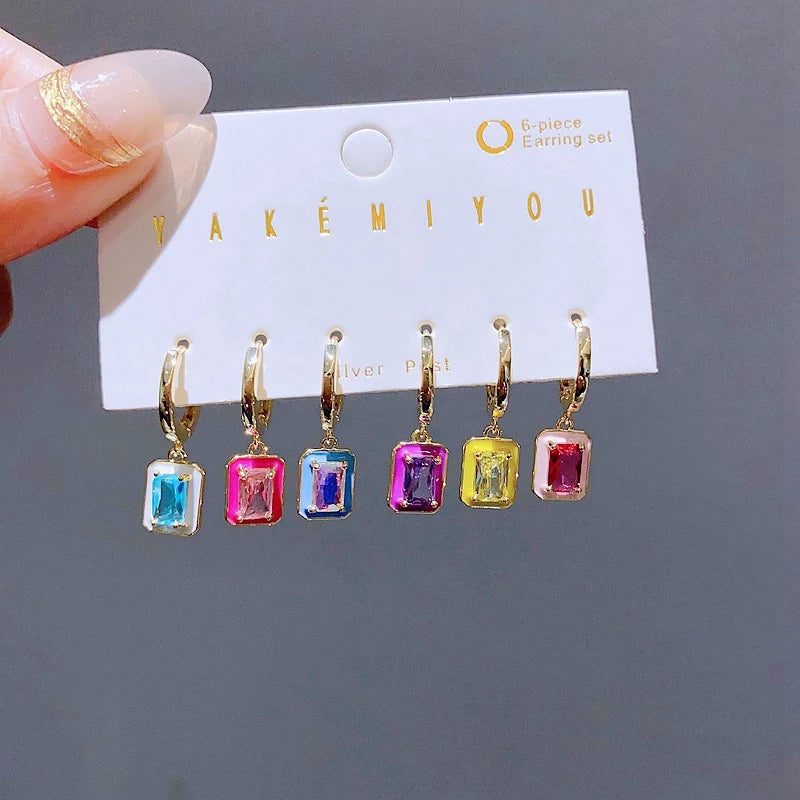 6pcs Multicolor Zircon Crystal Earring Set earrings Dropshipman