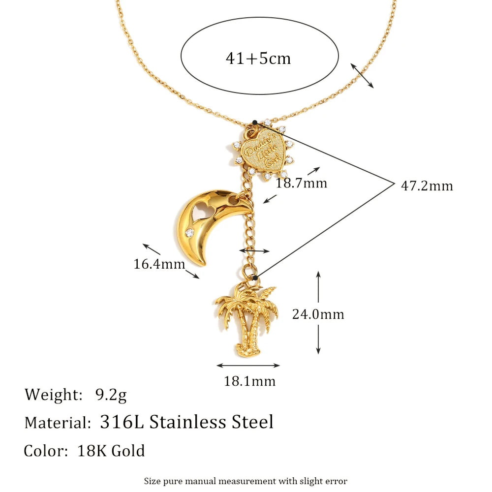 Celestial Cherry Heart Necklace necklaces Dropshipman Coconut Tree 46cm