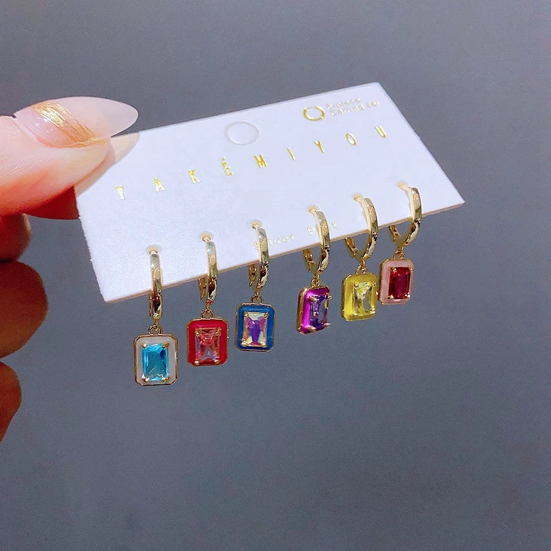 6pcs Multicolor Zircon Crystal Earring Set earrings Dropshipman