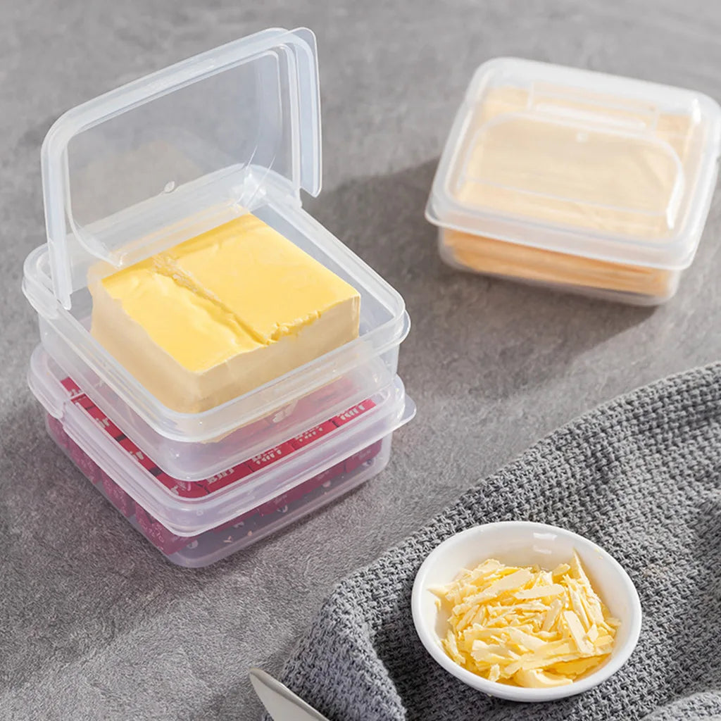 2pcs Butter Cheese Storage Box Transparent Cheese Box Refrigerator Kitchen Fruit Vegetable Fresh-keeping Organizer Storage Box Dropshipman