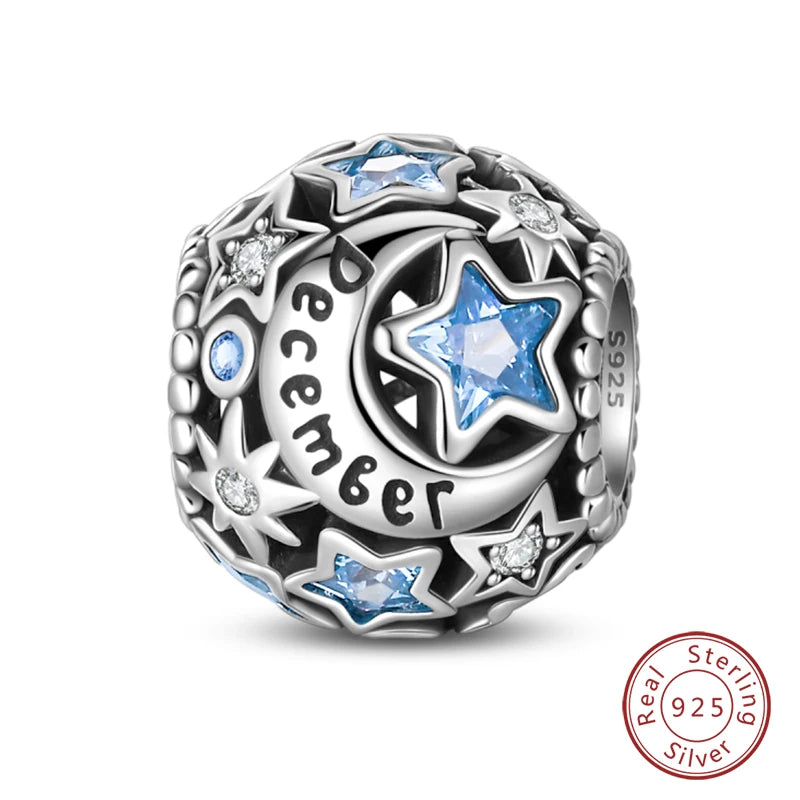 925 Sterling Silver January to December Star Moon Birthstone silver charms Shopella PAC1360-12