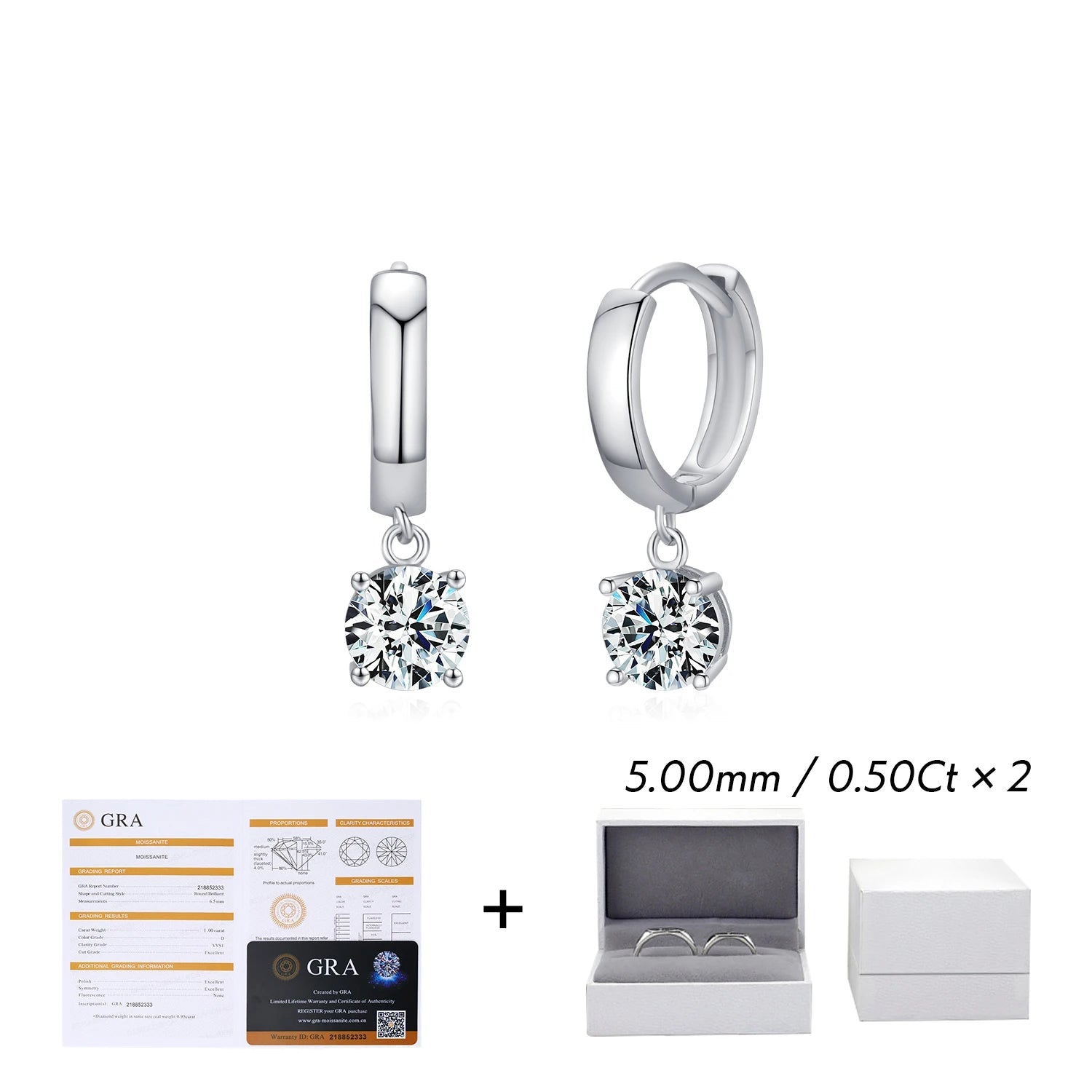 1.0CT D Color Moissanite Hoops earrings Dropshipman 0.5CT(5.0MM) x 2