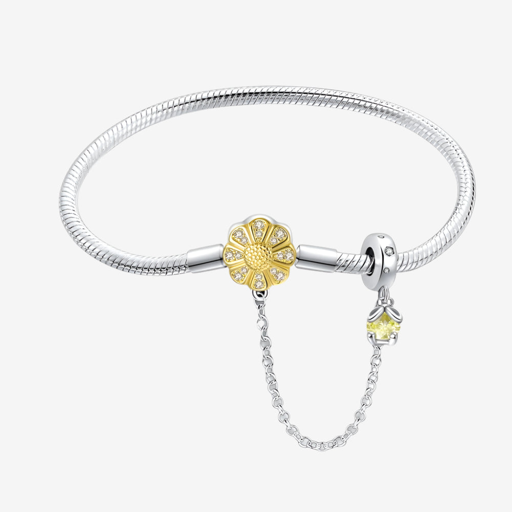 925 Sterling Silver Gold Daisy Safety Chain Bracelets silver charm bracelets Dropshipman 18cm