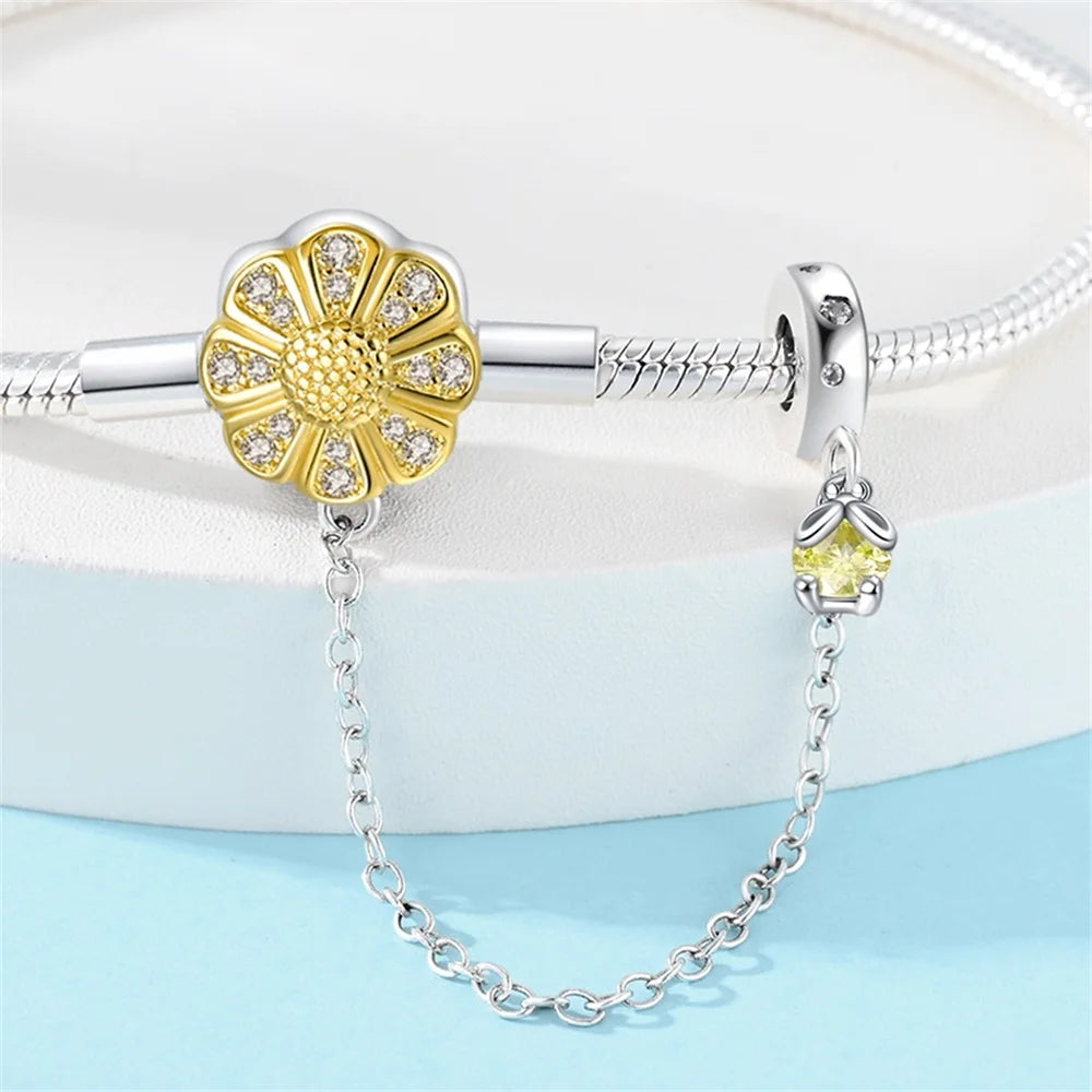 925 Sterling Silver Gold Daisy Safety Chain Bracelets silver charm bracelets Dropshipman