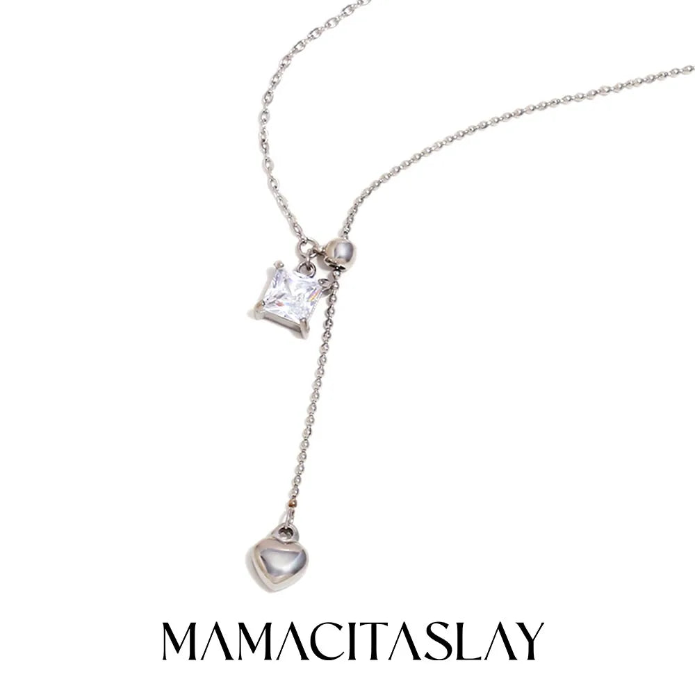 Zircon Heart Glow Necklace Dropshipman Silver