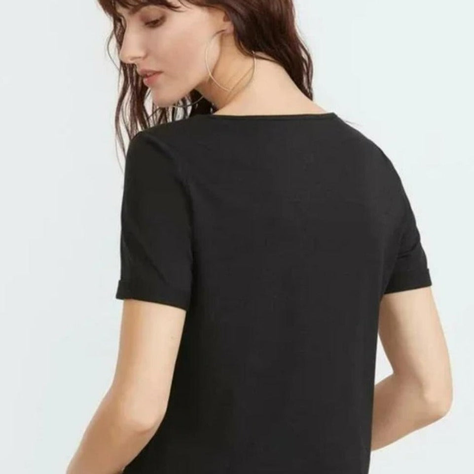 Black V-Neck Mesh Tee tops Shopella