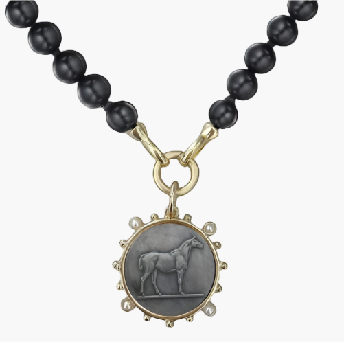 Black Beads with Horse Emblem necklace Shopella