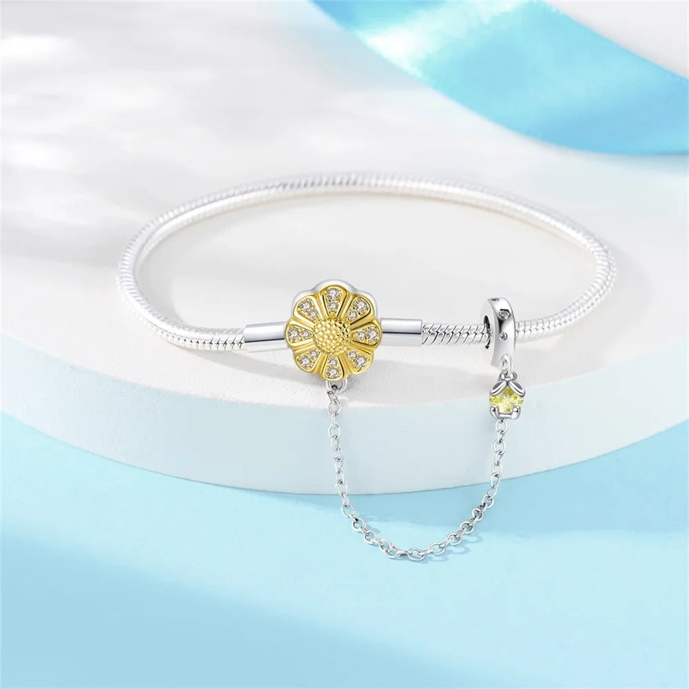 925 Sterling Silver Gold Daisy Safety Chain Bracelets silver charm bracelets Dropshipman