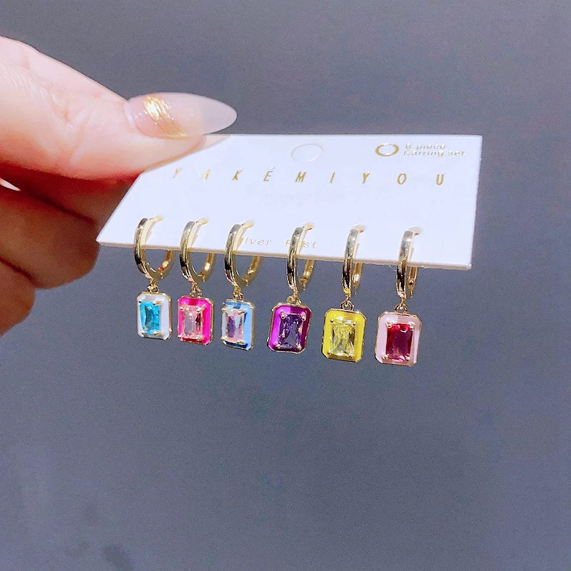 6pcs Multicolor Zircon Crystal Earring Set earrings Dropshipman